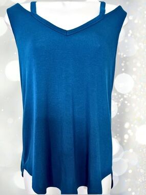 EXPRESS BOHO TOP Blue V Neck Cold Shoulder Minimalist Y2K Tank Turquoise SZ S